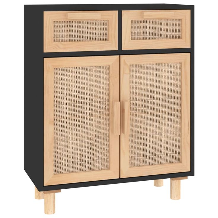 Senkki musta 60x30x75 cm täysi mänty ja luonnonrottinki (45637)
