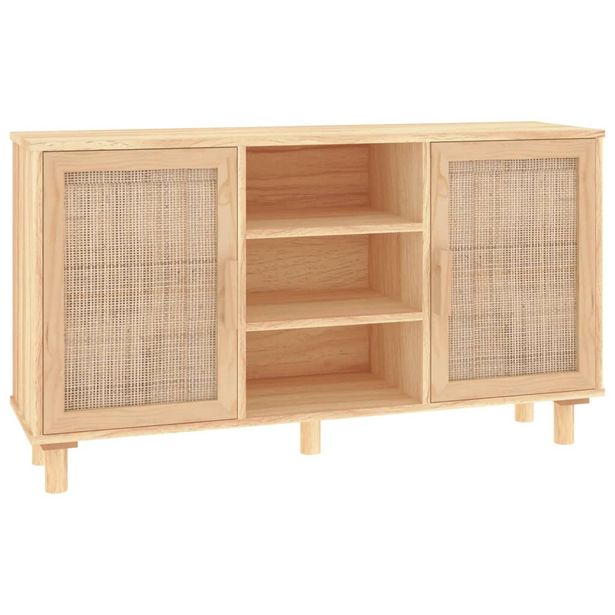 Senkki ruskea 105x30x60 cm täysi mänty ja luonnonrottinki (45641)
