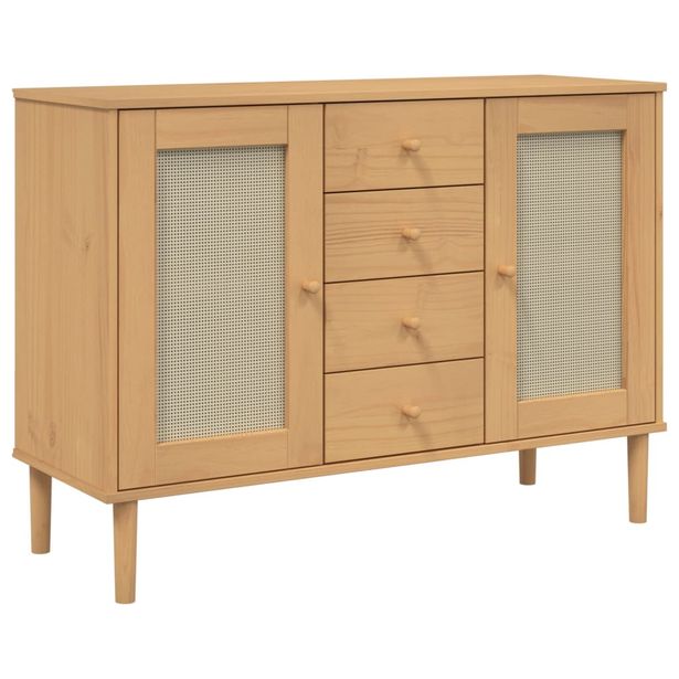 Senkki SENJA rottinkityyli ruskea 112x40x80 cm täysi mänty (58025)