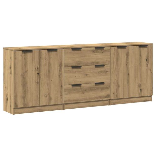 Senkkisarja 3-osainen Käsityöläinen tammi 60x30x70 cm suunniteltu puu (29226)