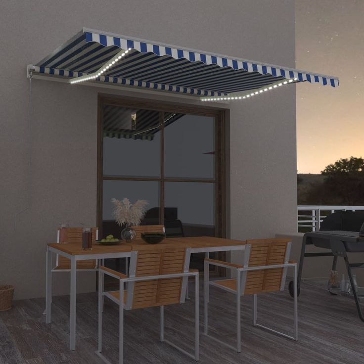 Sisäänkelattava markiisi 2 LED/tuulisensori 400x350cm sininen/valkoinen