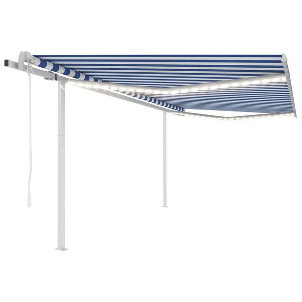 Sisäänkelattava markiisi LED/tuulisensori 4x3,5 m sininen/valkoinen