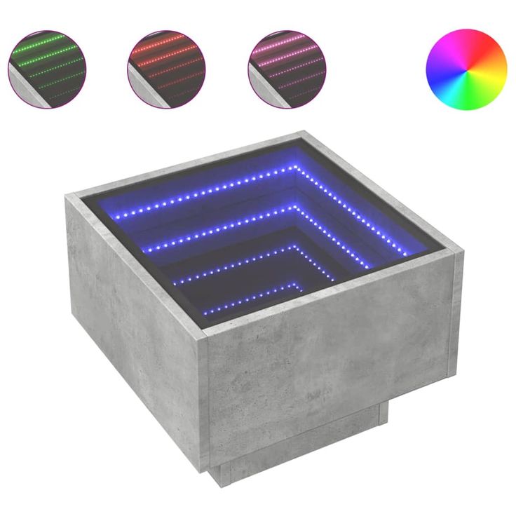 Sivupöytä LED-valoilla betoninharmaa 40x40x30 cm tekninen puu (47500)