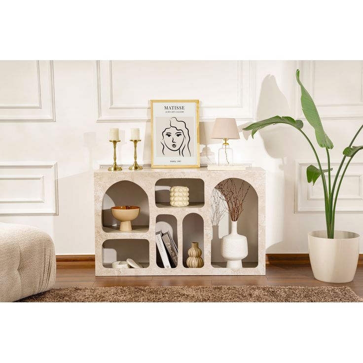 Sivupöytä Linento Furniture Liva 120, marmori/hiekkakivi