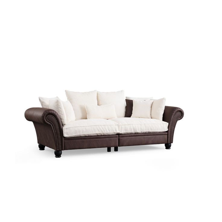 Sohva Linento Furniture Lawrence, ruskea/valkoinen, 3-istuttava