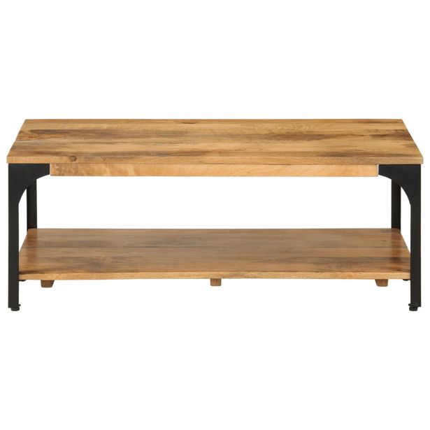 Sohvapöytä 2-kerroksinen 100x55x38 cm täysi mangopuu ja teräs (52019)