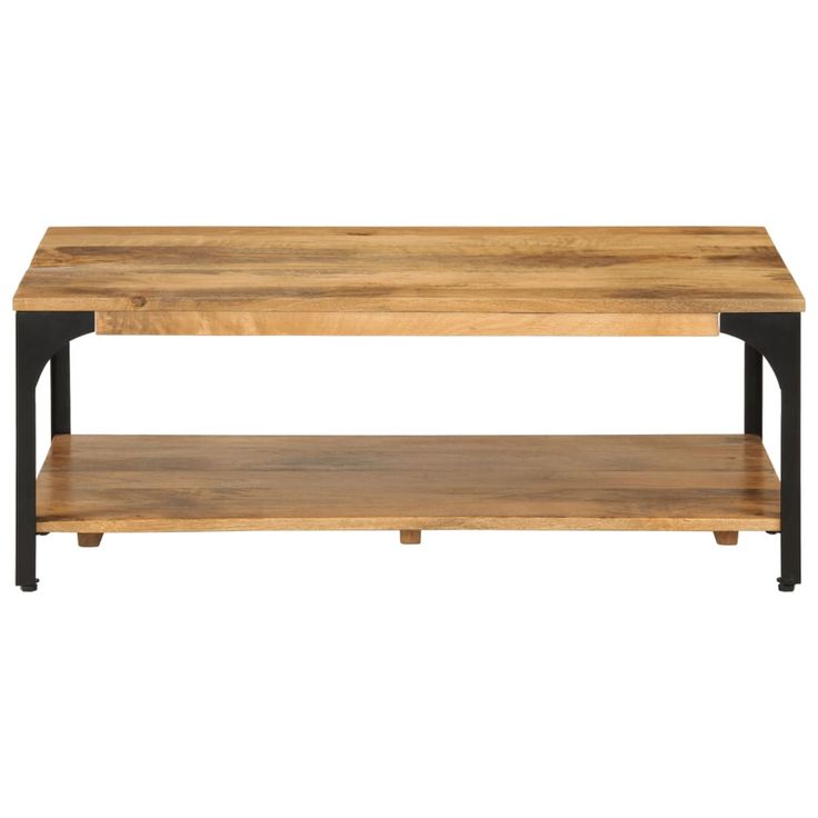 Sohvapöytä 2-kerroksinen 100x55x38 cm täysi mangopuu ja teräs (52019)