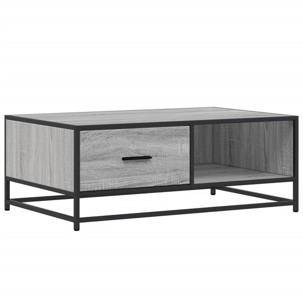 Sohvapöytä harmaa Sonoma 90x57x35 cm tekninen puu ja metalli (48757)