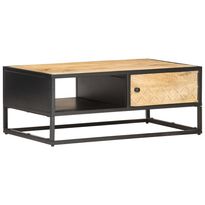 Sohvapöytä kaiverretulla ovella 90x55x36 cm karkea mangopuu
