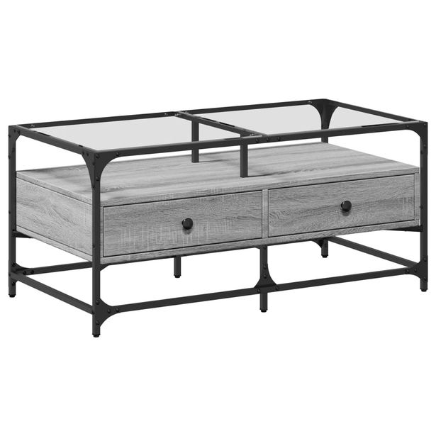 Sohvapöytä lasinen pöytälevy harmaa Sonoma 98,5x50x45 cm teräs (46047)