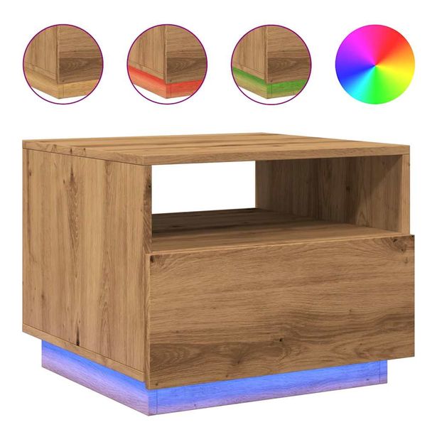 Sohvapöytä LED-valoilla artesaani tammi 50x49x40 cm (57709)
