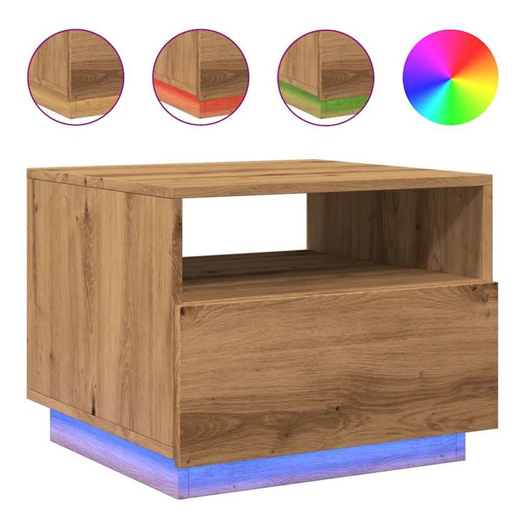 Sohvapöytä LED-valoilla artesaani tammi 50x49x40 cm (57709)