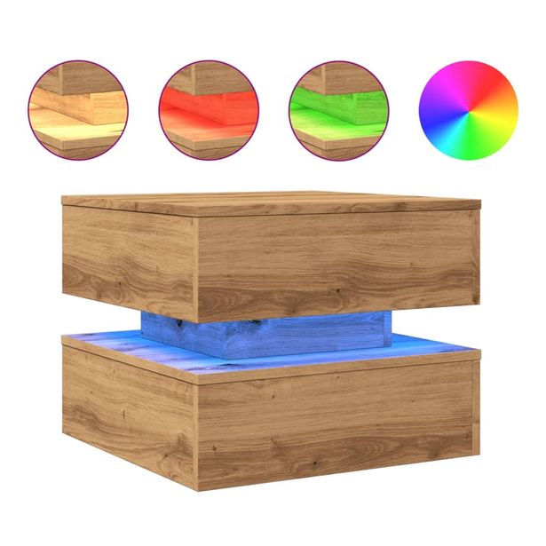 Sohvapöytä LED-valoilla artesaani tammi 50x50x40 cm (57717)