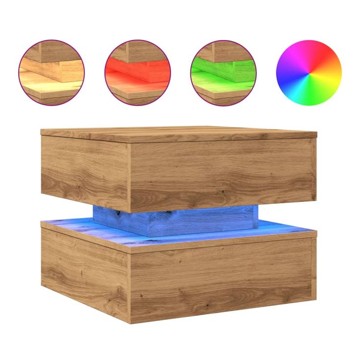 Sohvapöytä LED-valoilla artesaani tammi 50x50x40 cm (57717)