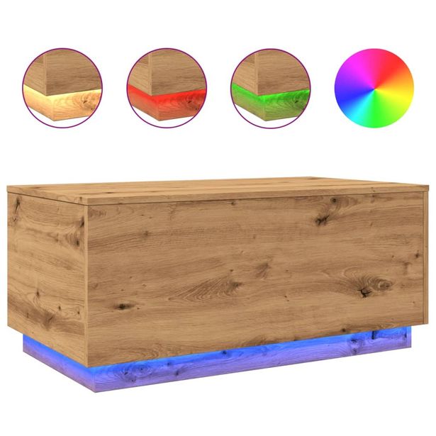 Sohvapöytä LED-valoilla artesaani tammi 90x50x40 cm (57723)