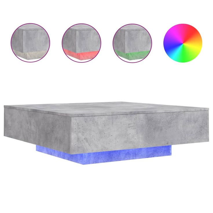 Sohvapöytä LED-valoilla betoninharmaa 100x100x31 cm (36605)
