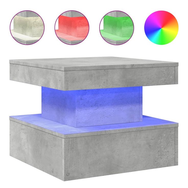 Sohvapöytä LED-valoilla betoninharmaa 50x50x40 cm (39843)