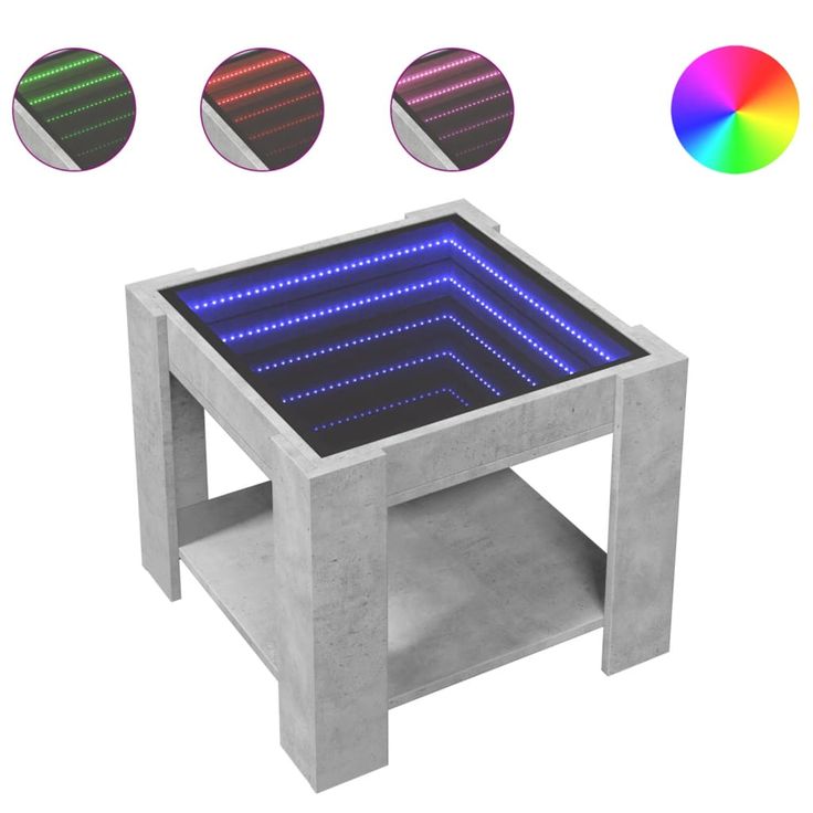 Sohvapöytä LED-valoilla betoninharmaa 53x53x45 cm tekninen puu (47542)