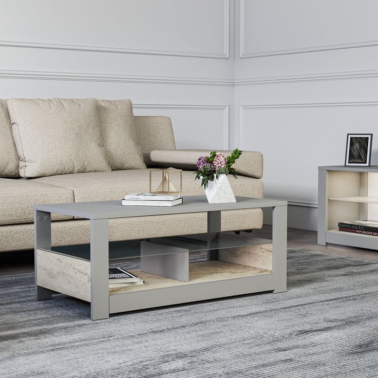 Sohvapöytä Linento Furniture Aydos, harmaa/marmorijäljitelmä