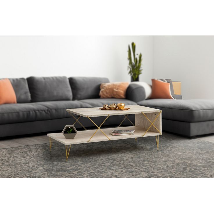 Sohvapöytä Linento Furniture Loire, kulta/marmorijäljitelmä