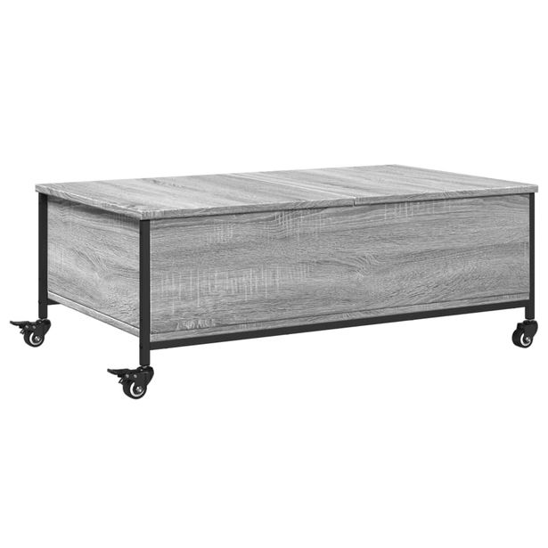 Sohvapöytä pyörillä harmaa Sonoma 91x55x34 cm tekninen puu (42299)