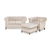 Sohvaryhmä Chester Deluxe, 2-istuttava + tuoli + rahi, valkoinen/beige (47560)