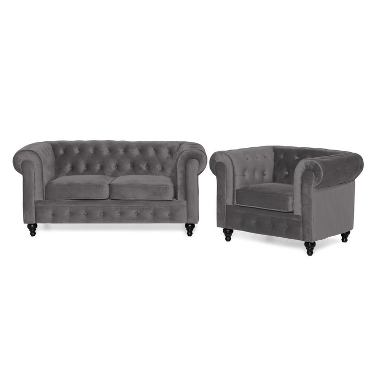 Samettisohvaryhmä Chesterfield Lyx, 2-istuttava sohva + nojatuoli, eri värejä (886XX)