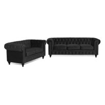 Sohvaryhmä Chesterfield Lyx, 3+2, sametti, harmaa/musta (88629)