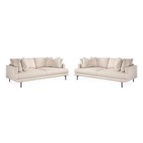 Sohvaryhmä Menard, 4-istuttava + 4-istuttava, syvä kangassohva, beige (00785)