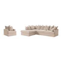 Sohvaryhmä Menard, 4-istuttava vasenkätinen L-muotoinen divaanisohva + nojatuoli, beige (00802)