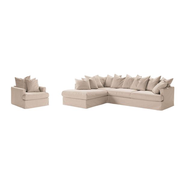 Sohvaryhmä Menard, 4-istuttava vasenkätinen L-muotoinen divaanisohva + nojatuoli, beige (00802)