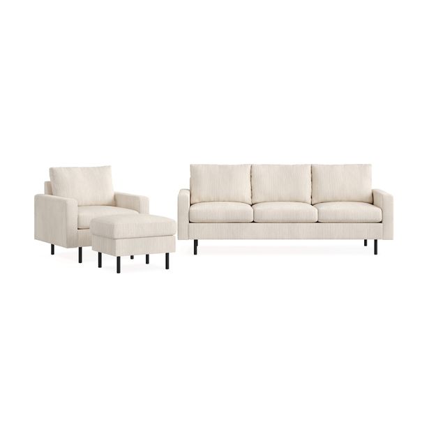 Sohvaryhmä Peppe, 3-istuttava sohva + nojatuoli + rahi, Manchester-kangas, beige (94277)