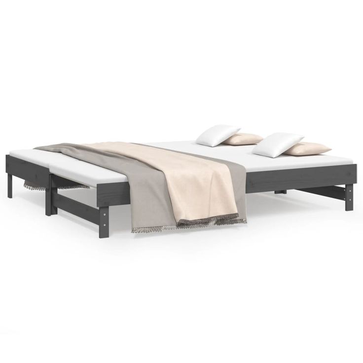 Sohvasänky ulosvedettävä harmaa 2x (80x200) cm täysi mänty (23386)