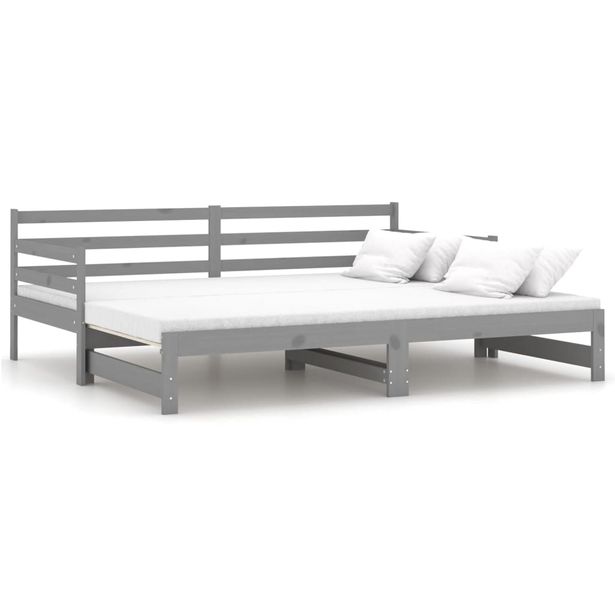 Sohvasänky ulosvedettävä harmaa täysi mänty 2x (90x200) cm (06957)