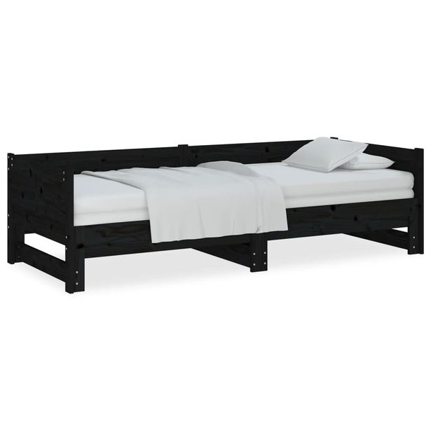 Sohvasänky ulosvedettävä musta täysi mänty 2x (80x200) cm (20261)