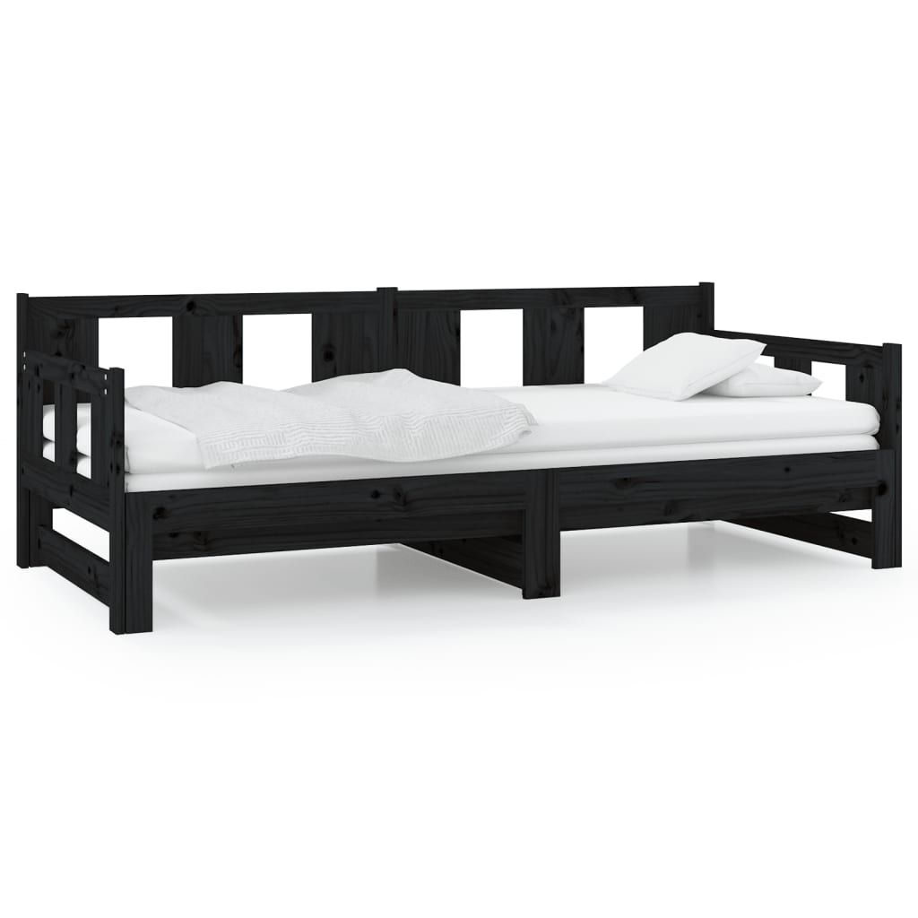 Sohvasänky ulosvedettävä musta täysi mänty 2x (80x200) cm (20291)