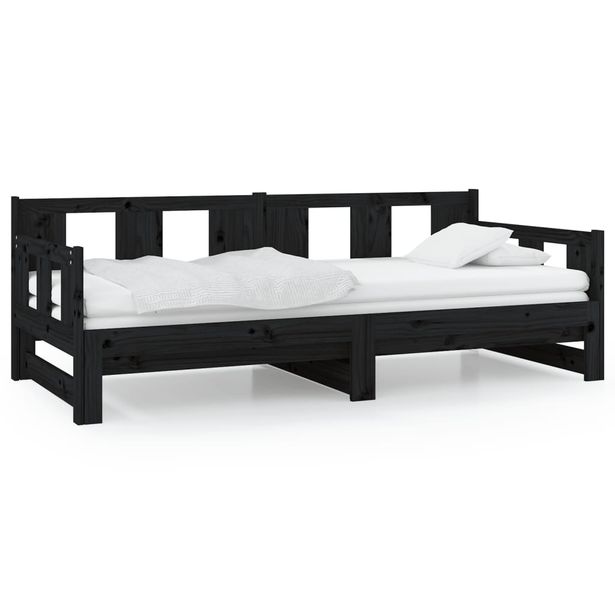 Sohvasänky ulosvedettävä musta täysi mänty 2x (80x200) cm (20291)