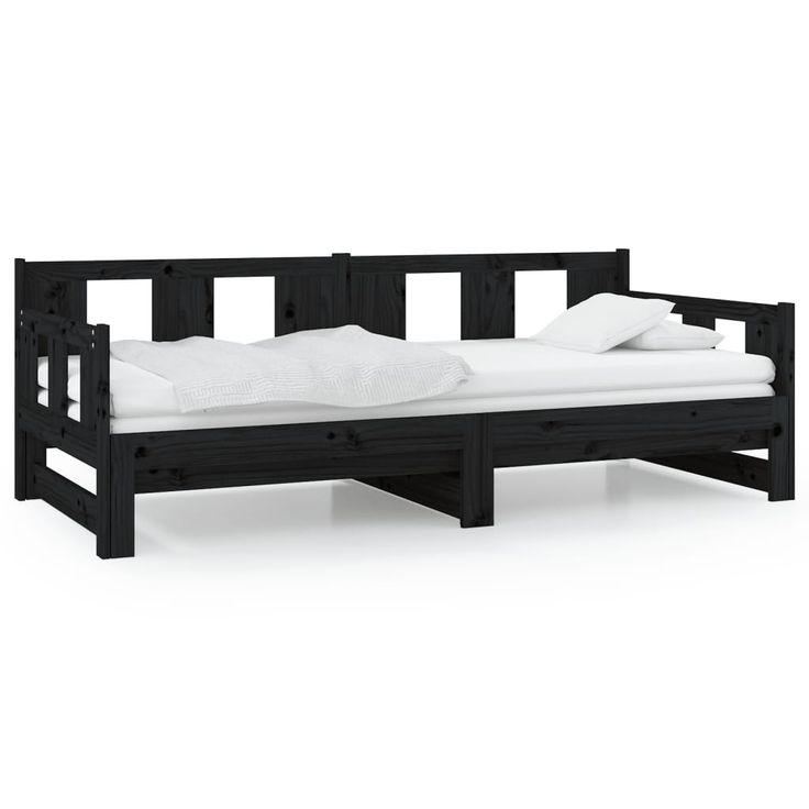 Sohvasänky ulosvedettävä musta täysi mänty 2x (80x200) cm (20291)