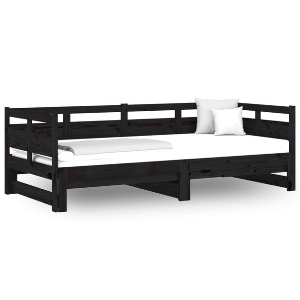 Sohvasänky ulosvedettävä musta täysi mänty 2x (80x200) cm (20321)