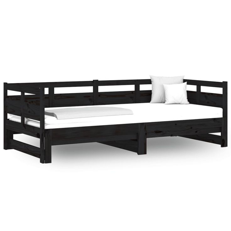 Sohvasänky ulosvedettävä musta täysi mänty 2x (80x200) cm (20321)