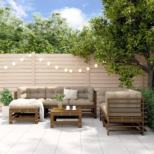 Sohvasarja ulkokäyttöön, hunajanruskea, mäntypuu, 7-osainen