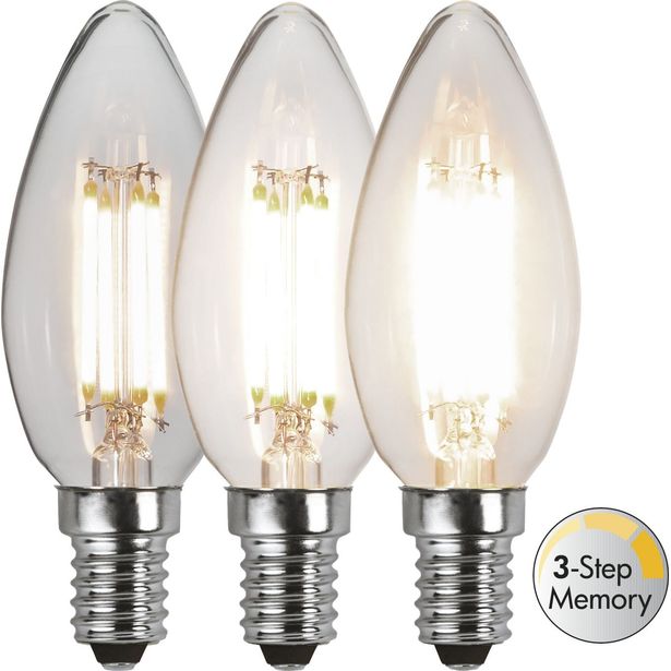LED-lamppu Star Trading Clear Filament 3-step 354-93-1, Ø35x98mm, E14, C35, 4.2W, 3000K