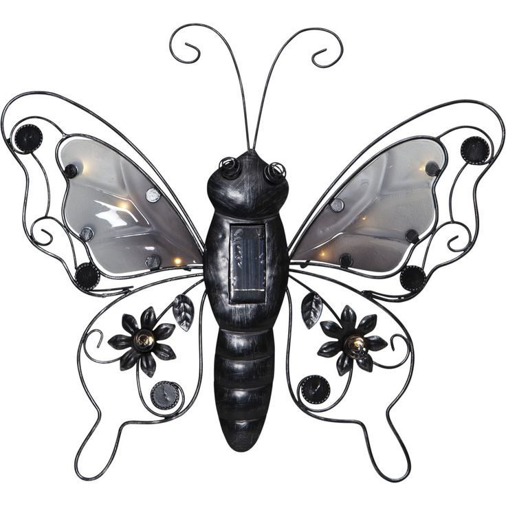 Aurinkokennokoristevalaisin Star Trading Butterfly, 39cm, musta