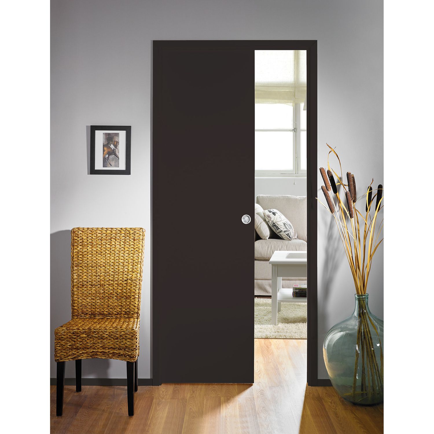 Liukuovi seinän sisään Stella Pocket Door M10, laakaovi, 1025x2040mm, musta