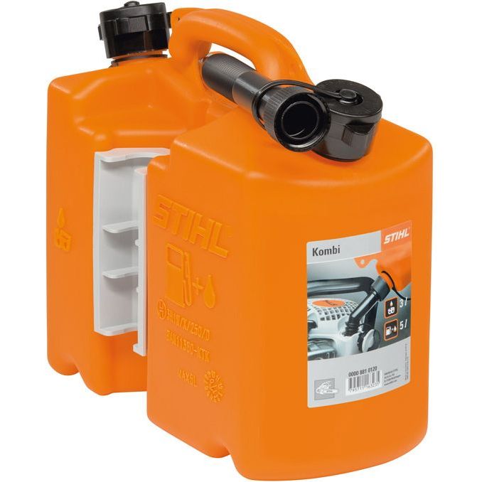 Kaksoiskanisteri Stihl Kombi, 5L bensiinille/3L öljylle, oranssi, 2 pidikettä
