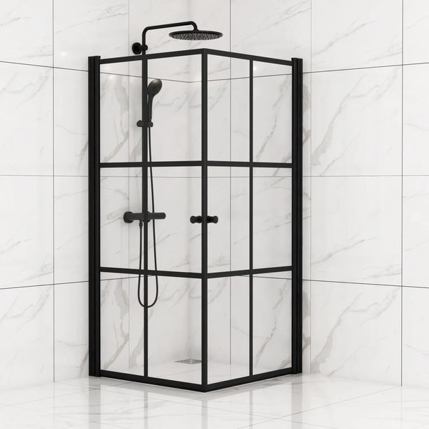 Suihkunurkka Sunwind Tiana Black, 900x900x1900mm, kaksi ovea, kirkas lasi, musta profiili