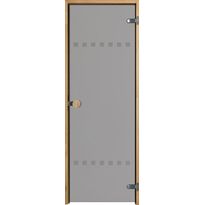 Saunan lasiovi Swedoor Serenity Pisara 8x19, silkkipainettu harmaa lasi, mäntykarmi ja vedin