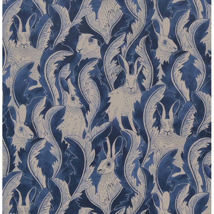 Tapetti Långelid/Von Brömssen Hares in hiding tummansininen 0.53x10.05m, non-woven
