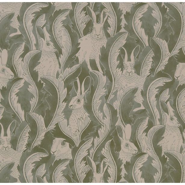 Tapetti Långelid/Von Brömssen Hares in hiding vihreä 0.53x10.05m, non-woven