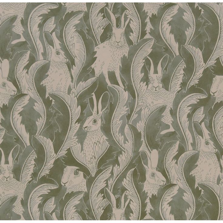 Tapetti Långelid/Von Brömssen Hares in hiding vihreä 0.53x10.05m, non-woven